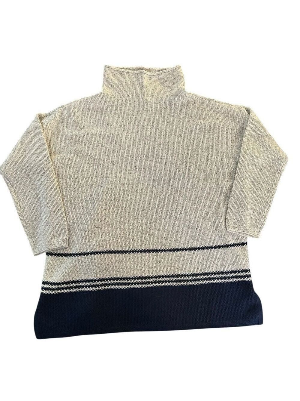 J. Jill Cowl Turtleneck Pullover Oversized Colorblock Cotton Blend Sweater EC M